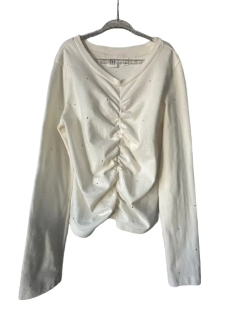 GAP Girl's L(10-11) Cream Ivory Long-Sleeve Cotton Top with Subtle Front Detail